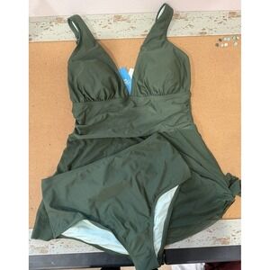 CUPSHE V-Neck Tankini 2Pc Swimsuit Olive Green Women's Size 14 36DD NWT